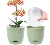 QCQHDU 2Pack Pot pour Orchidées Transparent, 18,3 Cm Pot De Fleur Intérieur, Bac À Réserve d'eau pour Plante Intérieur, Double Couche Auto-Irrigation avec Circulation d'air Optimale(Vert Pur)