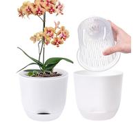 QCQHDU 2Pack Pot pour Orchidées Transparent, 18,3 Cm Pot De Fleur Intérieur, Bac À Réserve d'eau pour Plante Intérieur, Double Couche Auto-Irrigation avec Circulation d'air Optimale(Blanc Pur)