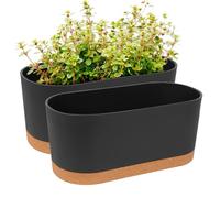 QCQHDU Lot de 2 Jardiniere Balcon - Ø 40 x H 17,8 cm - Grande Taille Pot de Fleur Plastique Exterieur avec Trous de Drainage et Base Amovible Noir