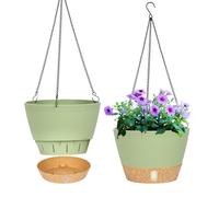 QCQHDU Lot de 2 jardinières suspendues, 20.3 cm de diamètre pour l'intérieur et l'extérieur, Pot de Fleurs Suspendu avec Trou de Drainage et 3 Crochets pour Le Jardin et la Maison (Vert)
