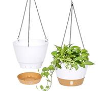QCQHDU Lot de 2 jardinières suspendues, 25.4 cm de diamètre pour l'intérieur et l'extérieur, Pot de Fleurs Suspendu avec Trou de Drainage et 3 Crochets pour Le Jardin et la Maison (Blanc)