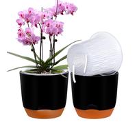 QCQHDU Lot de 2 pots à orchidée avec trous pour rempotage à double couche et à arrosage automatique avec bonne circulation de l'air (noir, 18,3 cm)