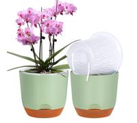QCQHDU Lot de 2 pots à orchidée avec trous pour rempotage - Double couche et auto-irrigation avec bonne circulation de l'air (vert, 18,3 cm)