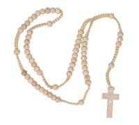 Qcwwy 10pcs Chapelet en Bois, Fidèle Chapelet en Bois Catholique Chapelet en Bois Naturel Collier Croix Crucifix Catholique Pendentif Prière Catholique Jésus Saint pour Hommes Femmes(Beige)