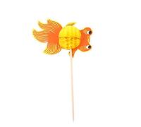 Qcwwy 50 Pcs Bâtonnets de Gâteau aux Fruits Colorés, Paon Parapluie Cocktail Poisson Rouge Décor de Fête, avec Motifs Imprimés, pour Boissons Gâteaux Desserts (poisson rouge)