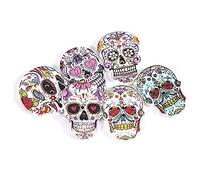 Qcwwy 50 Pièces Boutons de Crâne en Bois Conception Unique Boutons d'art Colorés Faits à la Main pour les Projets d'artisanat et de Couture Accessoires de en Bois de 2 Pouces Accessoires de