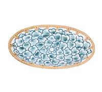 Qcwwy Assiette en Céramique de Rotin tissé Tiroir de Service pour Les Cuisines Utilisation de la Table à la Maison, Vietnamien Automne Rattan + Céramique Bleue et Blanc (Encre Bleu Fleur Petite