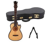 Qcwwy Autres Objets de Collection avec Support et étui, Modèle d'instrument de Musique, Figurine de Guitare, Mini Guitare, Décoration de Maison de Poupée, Petite Réplique, Décoration de Collection,