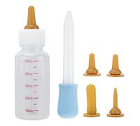 Qcwwy Biberon pour Petits Animaux avec Tétine, Contrôle Manuel du Débit et Boîte de Rangement pour Chiots, Chatons, Lapins et écureuils Nouveau-nés. (Tétine Marron + Bleu)