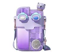 Qcwwy Bouteille D'eau Kawaii avec Paille, Bouteilles D'eau Mignonnes pour Filles Double Bouteille D'eau Potable avec Sangle Réglable en Paille pour les Sports de Plein Air, les Voyages