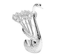Qcwwy Coffret de 6 Cuillères à Café avec Support en Cygne Métal, (SILVER)