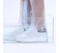 Qcwwy Couvre Chaussures de Pluie Imperméables, Protège Chaussures Haut en PVC avec Semelle Antidérapante Renforcée, Fermeture Zippée et Bouton Pression, Pliable Léger Portable for Usage (Haut Blanc)