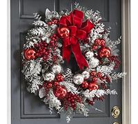 Qcwwy Décoration Blanche Rouge de Couronne de Noël de 40Cm pour des Festivals d'usage Extérieur d'intérieur