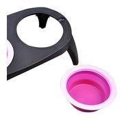 Qcwwy Double Gamelle Pliable en Silicone avec Fond Antidérapant, Légère, Portable, Pliable, Résistante aux Morsures, Facile à Nettoyer avec Deux Compartiments Séparés pour Chiens, (Pink)