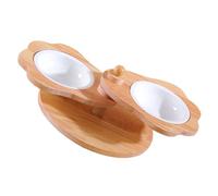 Qcwwy Ensemble de Bols Doubles en Céramique pour Aliments pour Animaux de Compagnie, avec Support en Bois, Plats Surélevés pour Chiens et Chats, Anti-renversement et étanche pour (Bol Double Papillon)