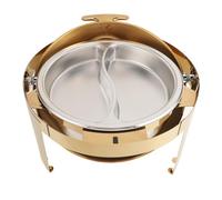 Qcwwy Ensemble de Buffet de Réchaud, 6 L en Acier Inoxydable doré, Chauffant à L'alcool, Chauffe-plats Rond pour Serveur de Buffet avec Poêle à Nourriture, Couvercle Visible pour (Poêle 2