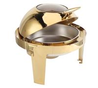 Qcwwy Ensemble de Buffet de Réchaud, 6 L en Acier Inoxydable doré, Chauffant à L'alcool, Chauffe-plats Rond pour Serveur de Buffet avec Poêle à Nourriture, Couvercle Visible pour (1 poêle pleine