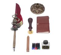 Qcwwy Ensemble D'encre pour Stylo Plume, Ensemble D'écriture à Plumes, de Stylos de Calligraphie, Style Vintage, écriture Lisse, Cachet de Cire, Carnet de Notes, Boîte Cadeau (WINE RED)