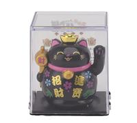 Qcwwy Figurine de Chat Porte-Bonheur avec Panneau Solaire, Chat Agitant pour Bureau, Tableau de Bord de Voiture, Matière Plastique Robuste de 2 Pouces (Black)