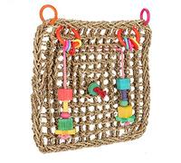Qcwwy Jouets pour Oiseaux, Jouet d'activité pour Oiseaux, Tapis de Filet Suspendu en Jonc de Mer pour Perroquets avec 2 Crochets, Exercice d'escalade à Mâcher Naturel et Jouet à Mâcher