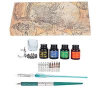 Qcwwy Kit de Stylo Plongeur, 24x13,5x4,3 Cm Plat Rond Plumes Signature Dip Pen avec Porte-Encre Débutant Calligraphie Stylo Plongeur Ensemble Artiste Encre (SP249035 vert foncé (poteau vert foncé +