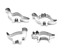 Qcwwy Lot de 4 Emporte-pièces en Forme d'animal avec Conception à Dégagement Facile pour Gâteau, Pâtisserie, Dinosaure en Acier Inoxydable