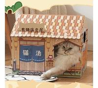 Qcwwy Maisons pour Chats Condos Maison à Litière Maison de Jeu pour Chat Ondulée pour Animaux de Compagnie Portable avec Planche à Gratter pour Chats pour Chat en Carton avec Herbe à pour en Carton