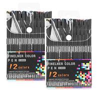 Qcwwy Marqueurs à Encres 24 Pièces Stylos de Couleur à Pointe Fine de 0,4 Mm 12 Marqueurs à Encres de Couleurs Vives Détails Fins pour une écriture Fluide, un Journal, un Dessin, un Croquis avec une