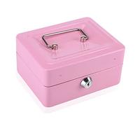Qcwwy Mini Caisse Portable, Coffre-fort pour Pièces de Monnaie, 6 Compartiments, Boîte de sécurité avec 2 Clés et Poignée Lisse pour la Maison, le Bureau, les Voyages, le Stockage de (Petit rose)