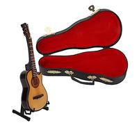 Qcwwy Mini Instrument de Musique Guitare Miniature en Bois avec Support et étui Modèle d'Instrument de Musique Figurine de Guitare Mini Jouet Décoration de Maison de Poupée Petite Réplique à