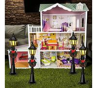Qcwwy Modèles de Lumière d'éclairage Décoratif Extérieur Poteau de Lanterne en Plastique 4 PCS Maison de Poupée Village Allée Lumières 12 Cm LED Blanc Chaud Idéal pour Les Jardins Miniatures et la