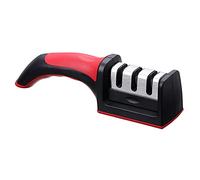Qcwwy Outil d'affûtage de Couteaux, Conception en Acier Inoxydable, Poignée Ergonomique, Affûteur Manuel à 3 Fentes pour Outils de Cuisine de Chef de Cuisine (rouge)