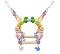 Qcwwy Perchoir Debout pour Perroquet en Bois avec Support de Balançoire et Perles, Jouet Suspendu pour Balançoire D'oiseau pour Jeu et Exercice de Perroquet dans Un Grand Espace, (Arc-en-Ciel)