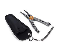 Qcwwy Pince de Pêche, Mâchoire en Acier Inoxydable et Poignée en Aluminium pour Ouvrir l'anneau Fendu, Retirer L'hameçon et Couper la Ligne de Tresse, avec Cordon enroulé en Fil et Sac (Grey)