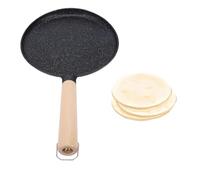 Qcwwy Plaque à Crêpes, Revêtement Antiadhésif en Alliage D'aluminium, Manche en Bois, Poêle Ronde et Plate, Poêle à Crêpe Antiadhésive pour Crêpes Indiennes Tortilla Roti, Compatible (BLACK)
