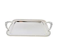 Qcwwy Plateau de Service Alimentaire, Plat de Service en Acier Inoxydable avec Double Poignée, Assiette D'apéritif Ergonomique, Polissage Miroir, Centre de Table Moderne et Léger pour (SILVER)