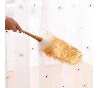 Qcwwy Plumeau Long, Nettoyant pour Laine d'agneau Douce avec Manche en Bois, Dépoussiéreur Antistatique pour Usage Domestique, Danger pour les Surfaces Délicates
