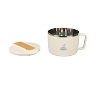 Qcwwy Raconée Portable avec une Grande capacité 304 Bol de Nouilles en Acier Inoxydable avec Couvercle et Porte-parole, Salade Confortable - Déjeuner Petit Déjeuner pour les Gens Occupés (Beige)