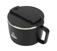 Qcwwy Raconée Portable avec une Grande capacité 304 Bol de Nouilles en Acier Inoxydable avec Couvercle et Porte-parole, Salade Confortable - Déjeuner Petit Déjeuner pour les Gens Occupés (BLACK)