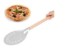 Qcwwy Spatule à Pizza Ronde, Pelle à Pizza Perforée en Alliage D'aluminium avec Manche en Bois Amovible de 41 Cm pour les Amateurs de, les (Pelle perforée de 9 pouces (avec manche)