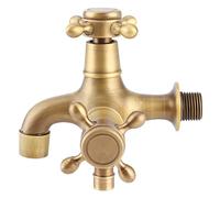Qcwwy Tap D'Eau Vintage, G1 / 2 Pouces Double Sortie D'Eau Retro Gold Salle Robinet Froid Machine à Laver à Eau Papier Mural Pool Mop Pool Faucet