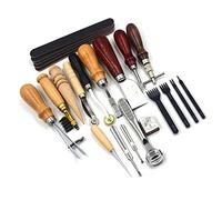 Qcwwy Tools de Punch Traditionnel en Cuir Ensemble Professionnel Durable pour DO -Il Lui-même Gruever Fait à la Main, Kit pour les Débutants, Idéal pour Personnaliser Vos Projets en Cuir, Métal, 19