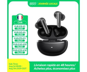 QCY MeloBuds N70 Écouteurs sans fil ANC Bluetooth 6.0, réduction de bruit adaptative, LDAC, audio haute résolution, 6 micros, ENC, 50 h d'autonomie, charge sans fil, détection intra-auriculaire BLACK