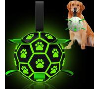 QDAN Jouet phosphorescent pour chien - Ballon de football avec sangles - Jouet interactif en plein air pour chien, cadeau d'anniversaire pour chiot, balles lumineuses pour chiens de petite et moyenne
