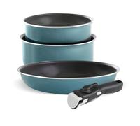 QDESIGN Lot de 2 Casseroles et sauteuse en Aluminium anti-adhésif sans PFOA, poignée amovible - tous feux dont induction - Compatible four lave-vaiselle et frigo - Bleu orage, Empilables 16/20/24cm