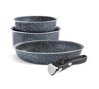 QDESIGN Lot de 2 Casseroles et sauteuse en Aluminium anti-adhésif sans PFOA, poignée amovible - tous feux dont induction - Compatible four, lave-vaiselle et frigo - Gris marbre, Empilables 16/20/24cm
