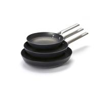 Qdesign - Lot de 3 Poêles 20 + 24 + 28 cm - Structure Nid d’Abeille - Matériau 3 Couches - Anti-Rayures et Anti-Adhésif - Tout Feu - Cuisson Saine - Noir