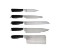 QDESIGN Lot de 5 couteaux de cuisine en acier inox 3CR14 avec manche doux au toucher : couperet, couteau de chef, couteau à pain, couteau utilitaire & couteau d'office - passe au lave-vaisselle - Noir