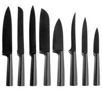 Qdesign - Lot de 8 Couteaux Acier Inoxydable - Couteaux de Chef, à Pain, Trancheur, Désosser, Santoku, à Légumes, d'Office, Petit Couteau de Cuisine - Noir Mat