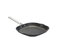 QDESIGN Poêle à griller ultra légère fonte d'acier structure nid d'abeille, poignée en acier inox, extra anti-adhésif antirayures - avec bec verseur - tous feux dont induction - Noir, Carré - 28cm